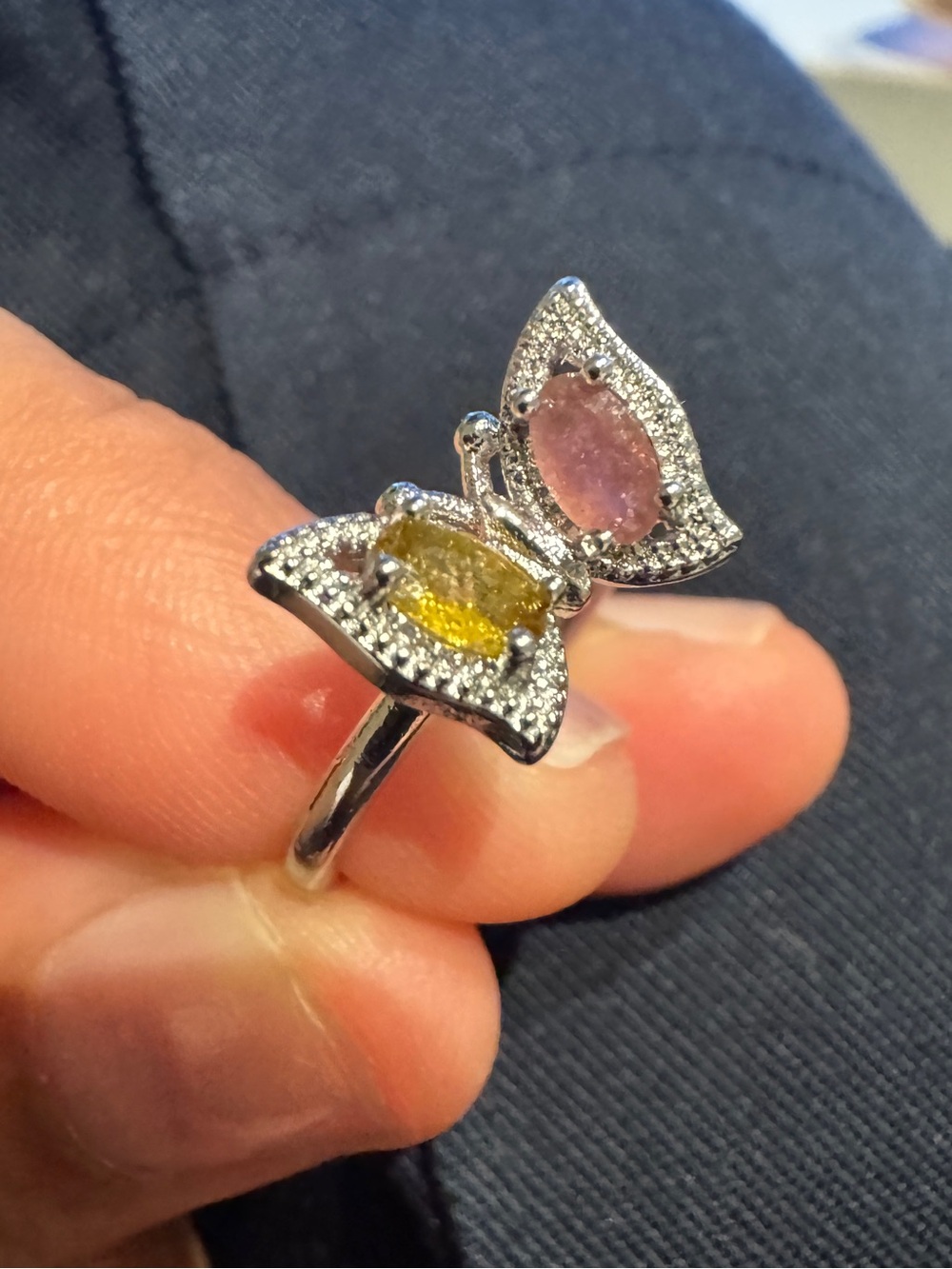 Tourmaline Butterfly Ring with natural Stones